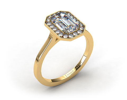 18k Yellow Gold Pave Halo Engagement Ring (Emerald Center)